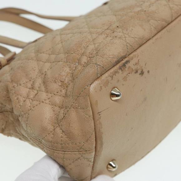 Christian Dior Lady Dior Canage Hand Bag Coated Canvas Cream Vanilla Auth yb647 - Picture 13 of 16